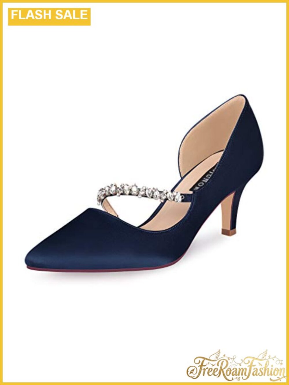 2 Inch Kitten Heel Pointy Toe D'Orsay Pumps Rhinestone Strap Wedding